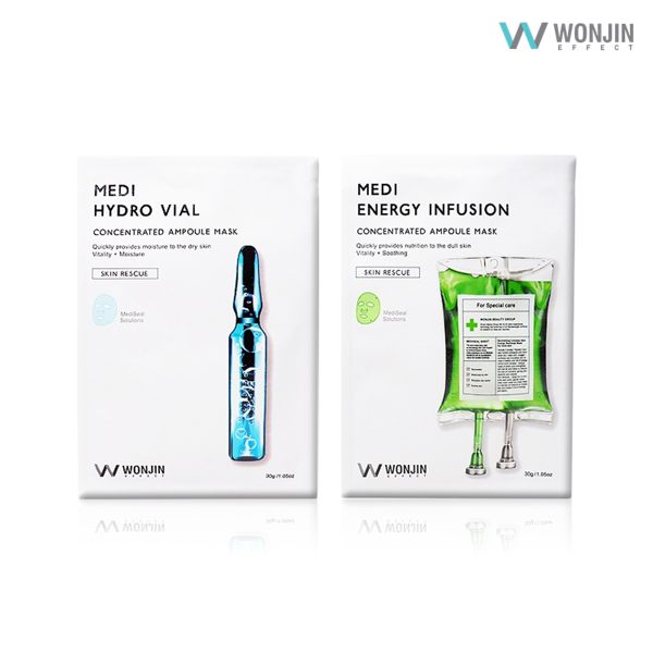 WONJIN原辰透明質酸面膜-藍色補水安瓶/綠色修護吊瓶 盒裝10片