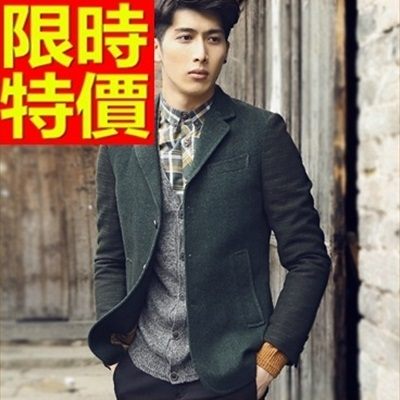 毛呢外套-羊毛韓版修身翻領男西裝外套4色63af17【巴黎精品】