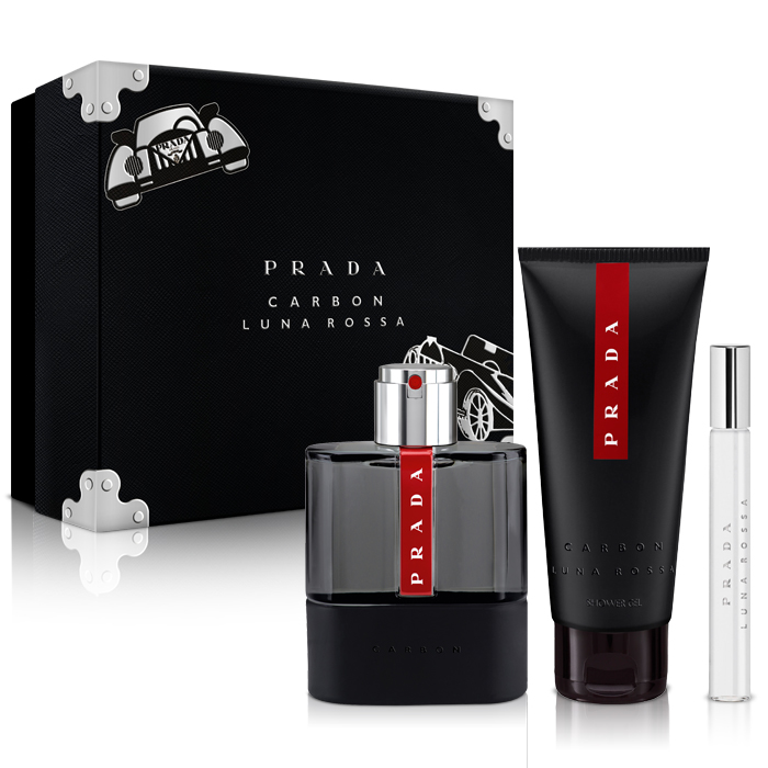 PRADA 卓越勁黑男性淡香水禮盒(淡香水100ml+沐浴膠100ml+隨行香氛10ml)