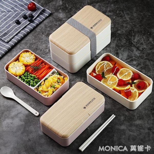 飯盒 減肥飯盒便當日式雙層分格上班族網紅輕便減脂多格餐盒分隔型加熱 莫妮卡小屋