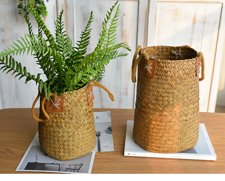 編織花籃 海草花籃草編手提花盆花桶麥穗干花花瓶大麥擺件藤編編織籃子花盆