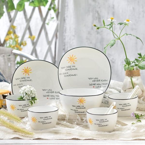 陶瓷餐具 陶瓷碗碟套裝家用碗盤餐具套裝韓式碗勺陶瓷碗具碗筷米飯碗菜盤子 莎瓦迪卡