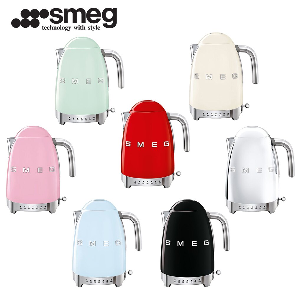 〔義大利SMEG〕控溫式電熱水壺 耀岩黑/奶油/粉藍/粉綠/粉紅/魅惑紅/閃亮銀 KLF04