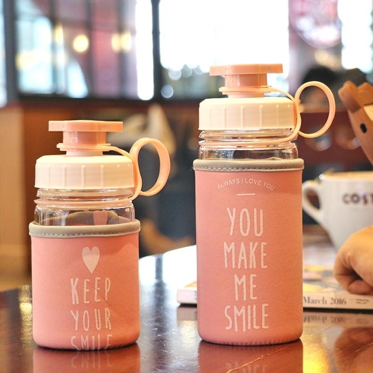 隨行水杯 韓國創意可愛透明玻璃杯 戶外運動便攜水瓶 隨行耐熱水杯子【快速出貨】