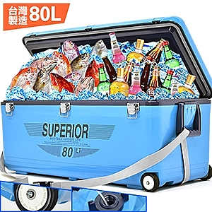 80L超大容量！戶外活動必備n省力活動背帶，便利移動滾輪n堅固白鐵鎖扣，舒適搬運提把