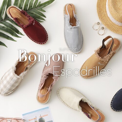 BONJOUR☆夏季限定！帆布鬆緊帶草編涼鞋espadrilles【ZB0352】10色