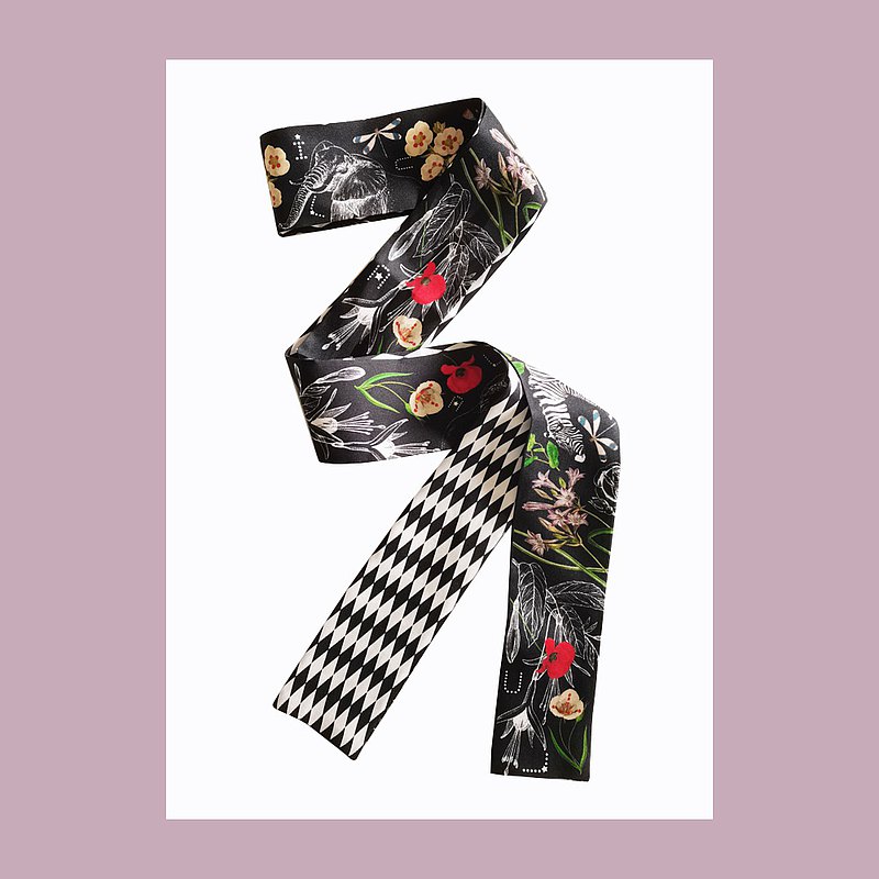 16姆米優質真絲桑蠶斜紋綢，領巾，環保數碼印刷，140x5.5cm