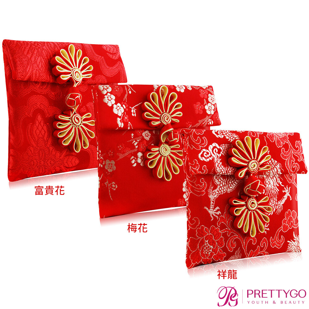 中文品名：O'Pretty 歐沛媞 緞面刺繡紅包袋/收納袋-三入組 規格： 1.金龍(10.5cmX17.5cm) 2.金鳳(10.5cmX17.5cm) 3.梅花(10.5cmX17.5cm) ★使