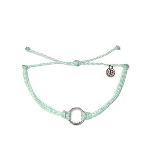 PuraVida美國手工SILVER CIRCLE SEAFOAM 嫩綠色臘線 銀單圈 手環