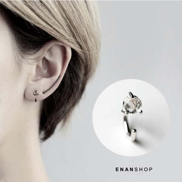 純銀閃鑽三爪耳圈 韓國個性 耳環 耳骨釘 圈圈耳環 水鑽耳環 惡南宅急店【0460D】