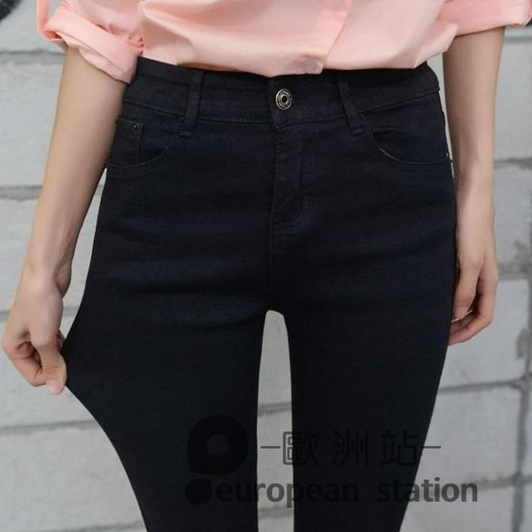 牛仔長褲/春夏韓版黑色女學生薄款緊身彈力高腰顯瘦大碼小腳褲子
