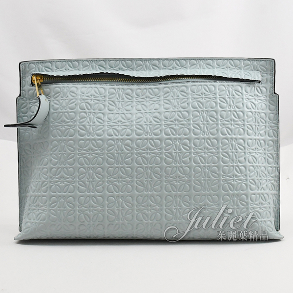 茱麗葉精品【9.5成新】LOEWE 滿版烙印徽章LOGO手拿包.淺藍#936