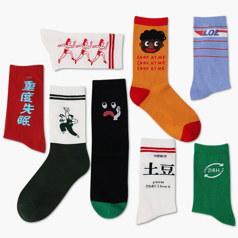 FUFUBAG-襪子-日常插畫系列中統襪/長襪/文青襪/平底鞋/帆布鞋-共11色