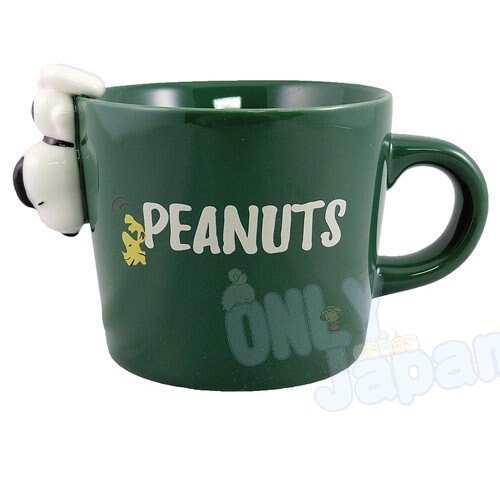 【真愛日本】史努比 snoopy 馬克杯 水杯 杯子 單耳杯 禮物 4981181764027 陶瓷杯緣馬克杯-SN倒掛綠