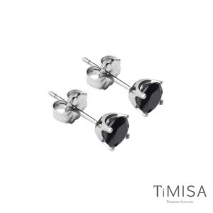 【TiMISA】純鈦美學 百貨專櫃精品 純鈦簡愛(S)-個性黑 純鈦耳環一對
