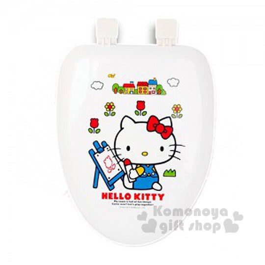〔小禮堂韓國館〕Hello Kitty 硬式裝飾馬桶蓋《白.花朵.坐姿.塗鴉》輕鬆美化浴室