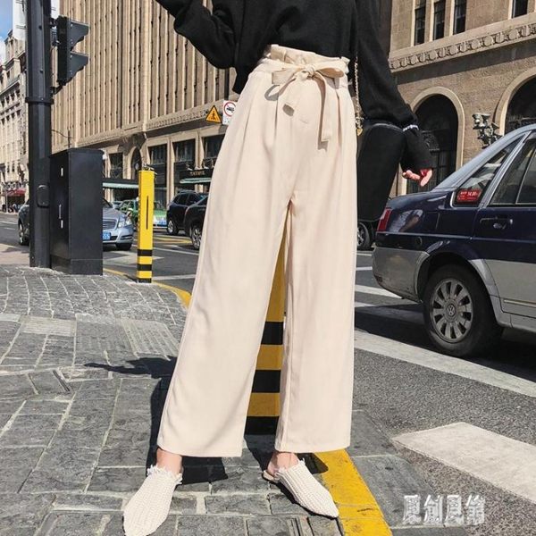 寬褲女高腰花苞雪紡寬褲褲女夏款顯瘦洋氣垂感寬鬆九分垂直墜感直筒褲CC1111【原創風館】