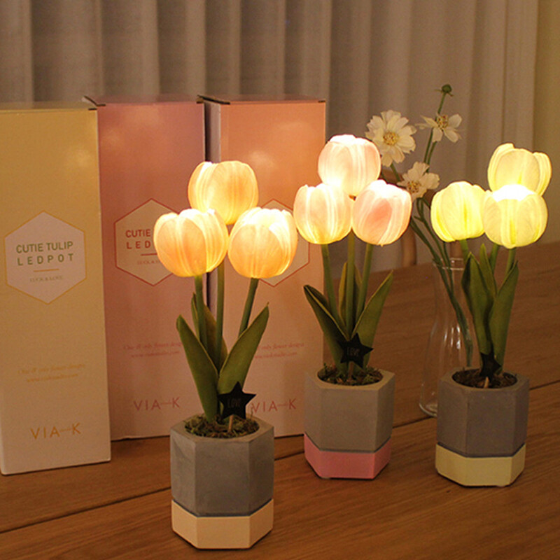韓國 via k studio led 仿真花夜燈-鬱金香小盆栽
