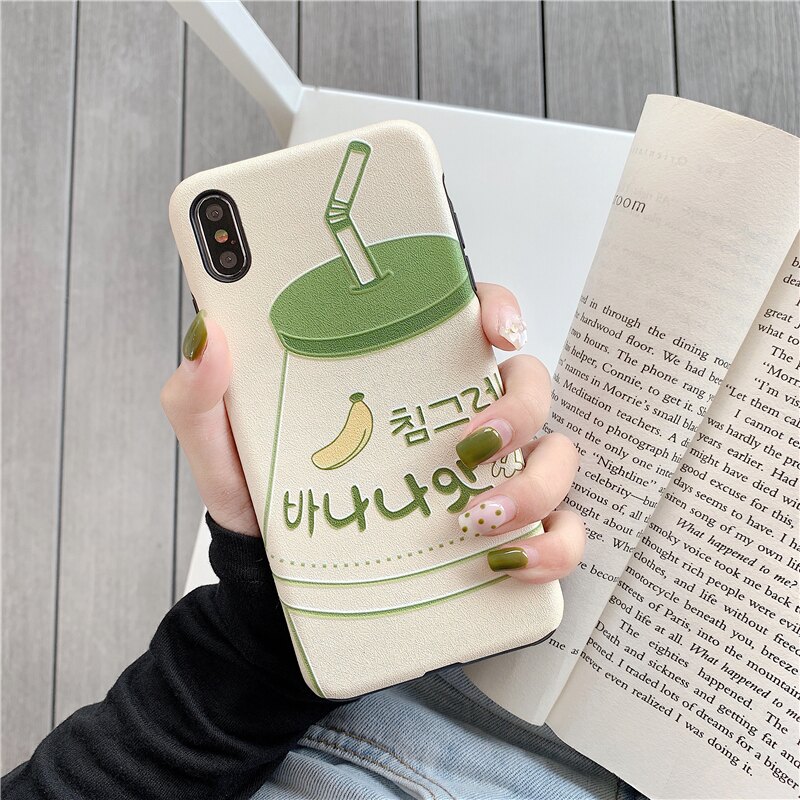 韓風香蕉牛奶8plus/7p/6s蘋果x手機殼XS Max/XR/iPhoneX女iPhone11Pro套創意個性日韓國全包邊防摔保護套