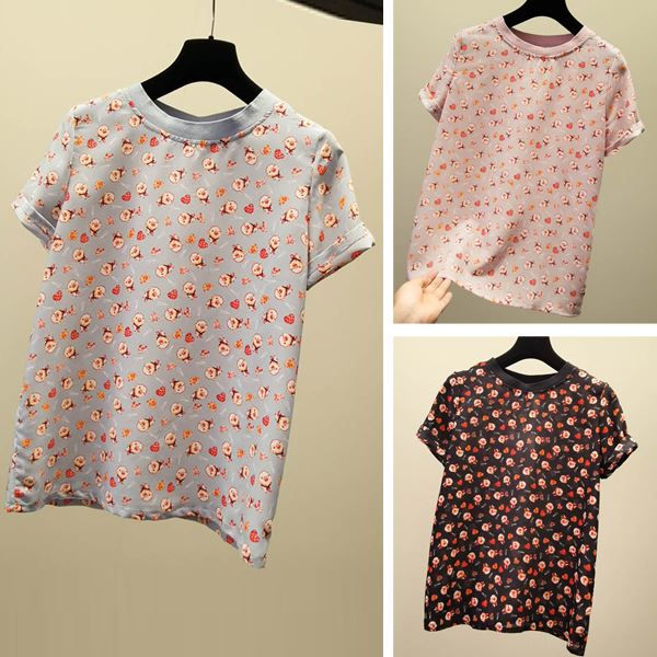 M-2XL韓版療癒系小豬仔愛心印花顯瘦寬鬆雪紡T恤薄上衣(3色)-優美依戀