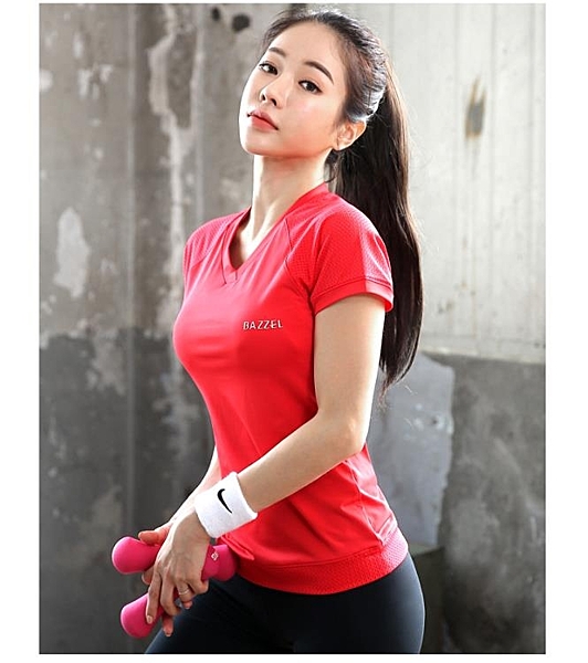 跑步速干運動衣 彈力緊身短袖女夏季健身服上衣透氣V領瑜伽T恤