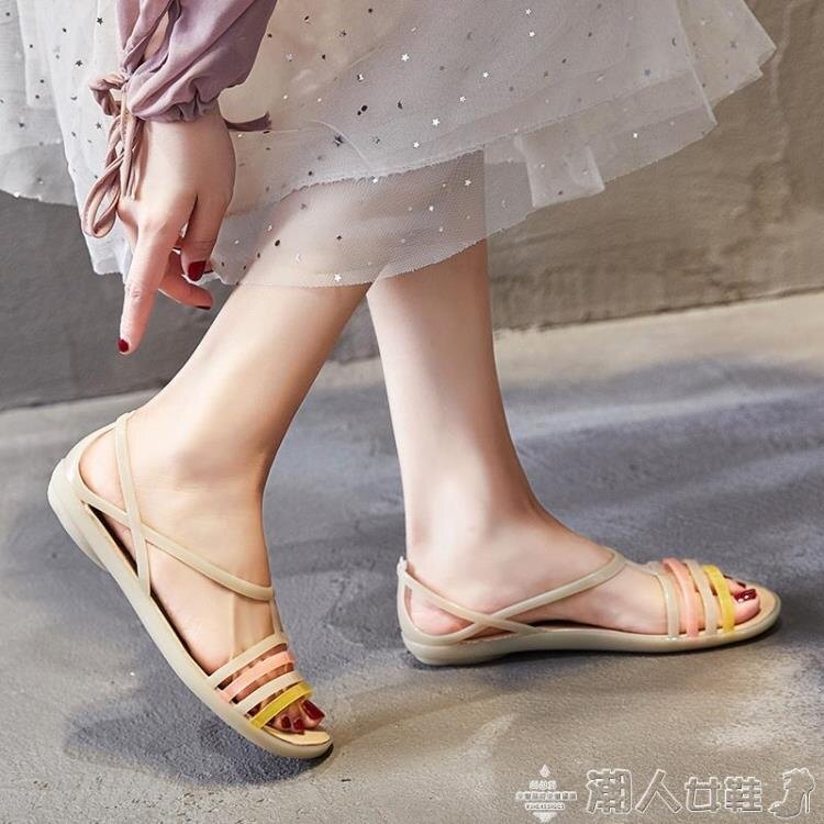 果凍鞋夏季軟底塑料涼鞋女旗袍海邊沙灘洞洞鞋防滑大碼平跟水晶果凍鞋女