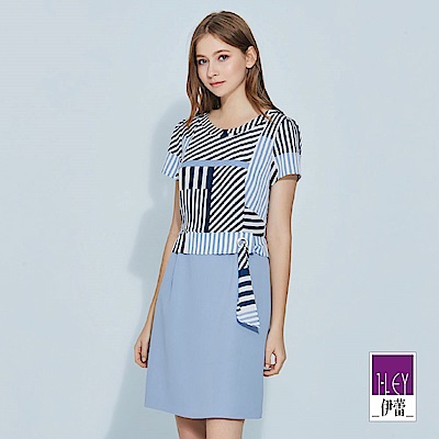 ILEY伊蕾 都會感剪裁配色條紋洋裝(藍)