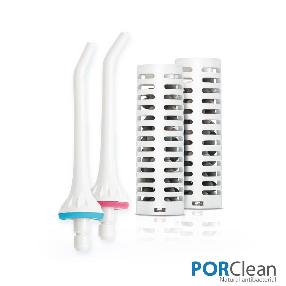 #PORClean #寶可齡 多孔性陶瓷鹼離子抗菌濾芯 #超值組 (濾芯x2+噴嘴x2) #PO-MD-20-PAR◆MD-20多孔性抗菌沖牙機專用◆獨家多孔濾芯，釋放抗菌離子◆高壓脈衝水柱，輕鬆沖走