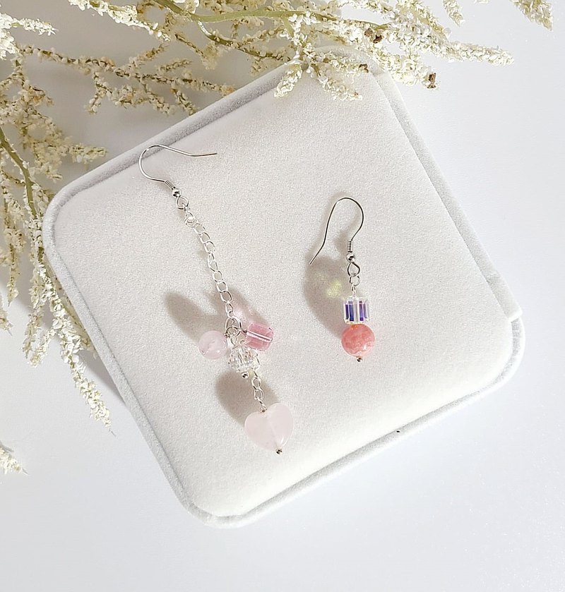 愛情x感情 - 天然紅紋石/淡粉晶耳環