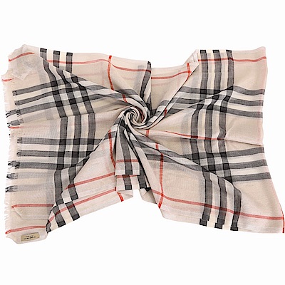 BURBERRY 石銀色金屬感格紋絲綢羊毛圍巾/披肩