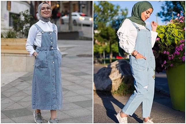 ootd overall jeans hijab