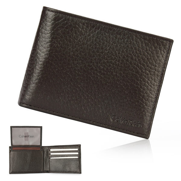 【孝親好禮】 CK荔枝紋皮革可拆式證件短夾禮盒(黑/咖啡) 父親節88節禮物