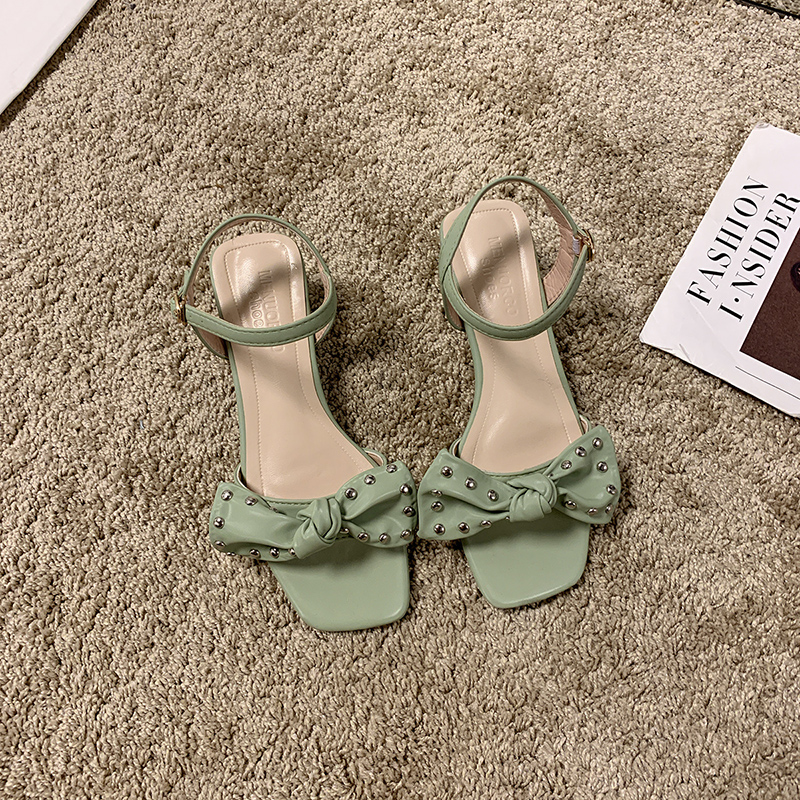 時裝涼鞋女仙女風2020新款夏季韓版百搭網紅ins蝴蝶結粗跟羅馬鞋