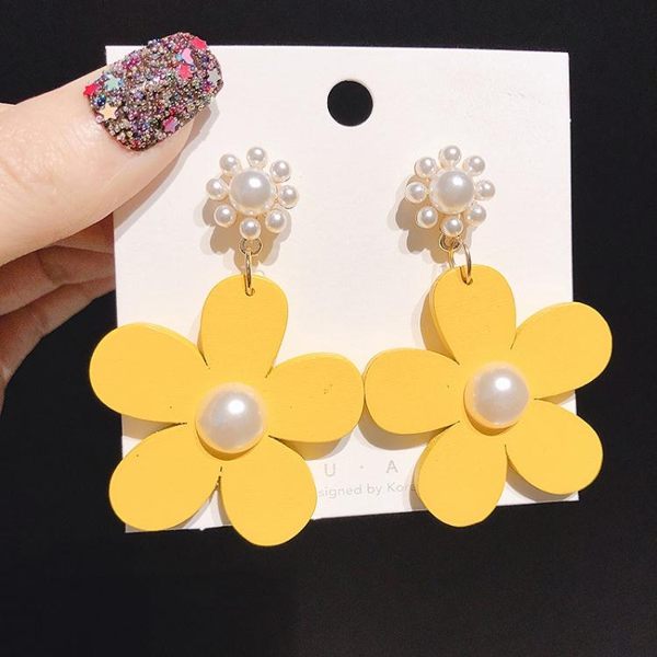 黃色花朵耳環花瓣耳釘女氣質韓個性2019新款夸張小眾耳飾品 韓流時裳