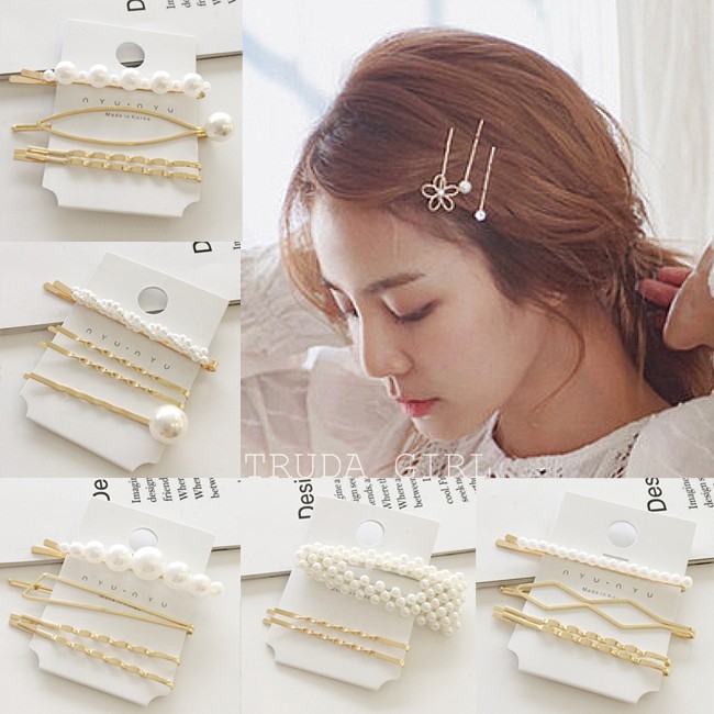 老闆不賣了!法式甜美❤️網紅金屬珍珠髮夾組 韓式甜美 珍珠髮夾 瀏海一字夾 邊夾 髮夾 髮飾 女 一字夾 金色-杜達女孩