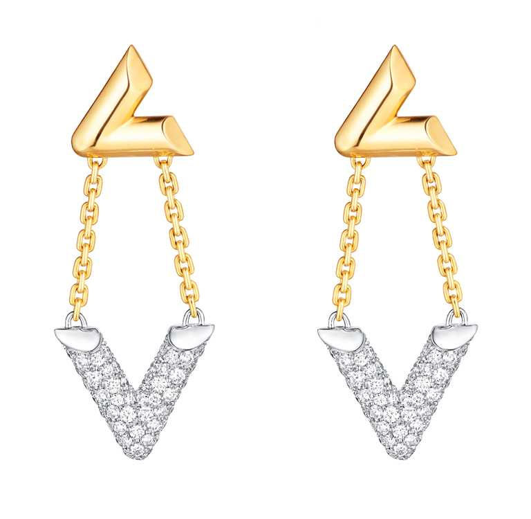LOUIS VUITTON「LV Volt」系列，Upside Down黃金鑲鑽耳環╱285,000元。（圖╱LV提供）