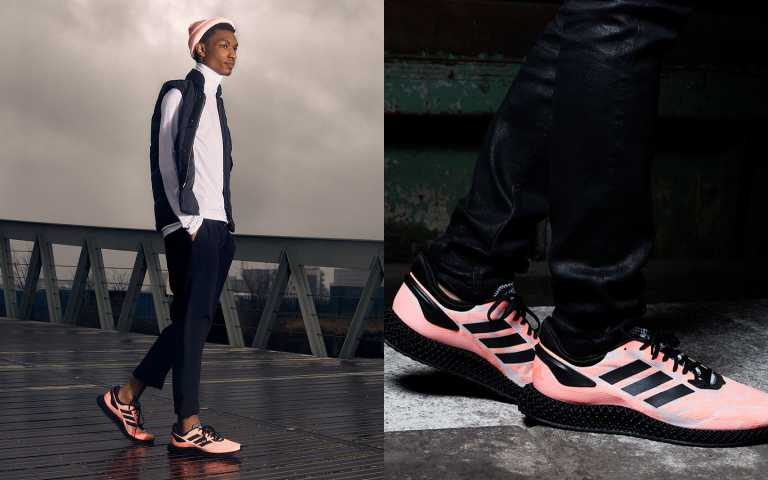 粉色浪潮來襲！adidas推薦粉色系4D 1.0鞋款搭上黑白色系服裝，搶眼又時髦。adidas粉色系4D 1.0鞋款 (男款)FW6839 / 8,800元(圖/品牌提供)