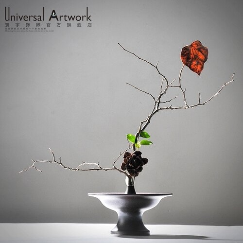 偏黑色（A款）禪意免劍山創意日式花道花器陶瓷花瓶藝術花插小原流茶室插花花盤