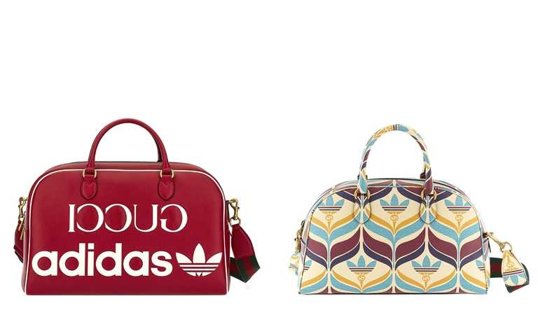 adidas x Gucci紅色GG緹花大號肩背旅行包／121,300元、adidas x Gucci多色手拿肩背旅行包／92,600元（圖／品牌提供）