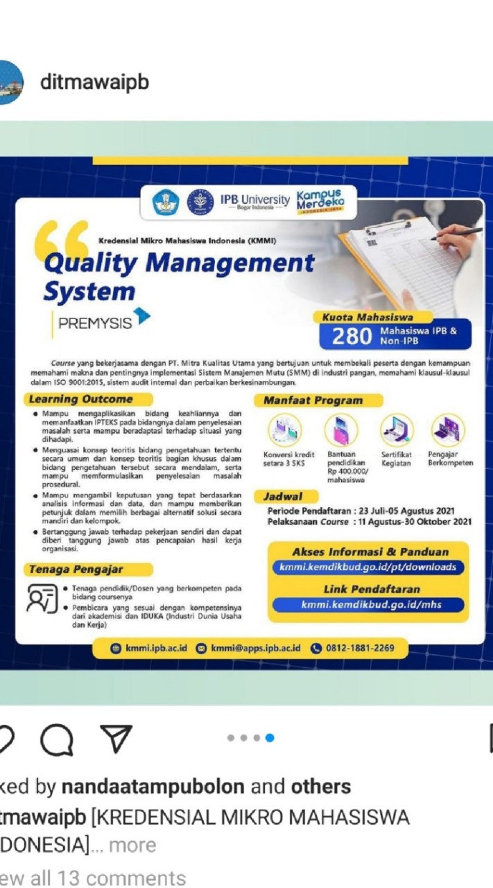 OpenChat KMMI 2021 - Quality management system IPB