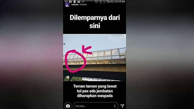 Lokasi tersangka melempar batu ke jalan tol. (Foto: Instagram story @ridwanhr)