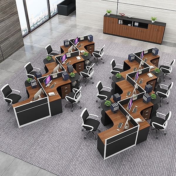 創意職員辦公桌6人位卡座員工桌4人位隔斷辦公室屏風辦公桌椅組合XW