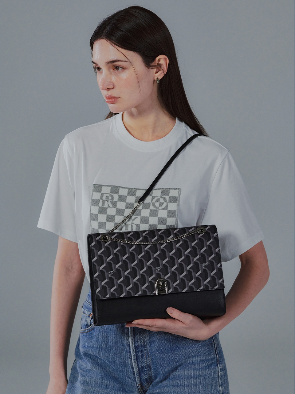 ROSA.K Amilie Monogram MM Shoulder Bag_Secret Black