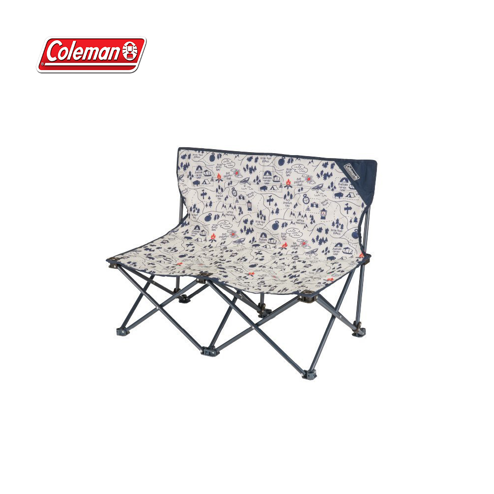有趣味的營地地圖花紋布面設計最舒適的低座椅型休閒椅背面附置放小物的置物袋折疊式收納,小巧不估空間