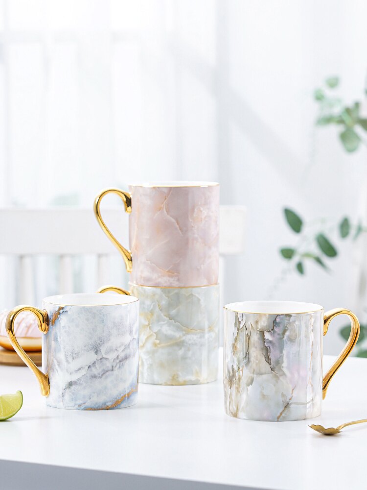 歐式高檔骨瓷馬克杯創意大理石情侶水杯子陶瓷咖啡杯結婚生日禮物