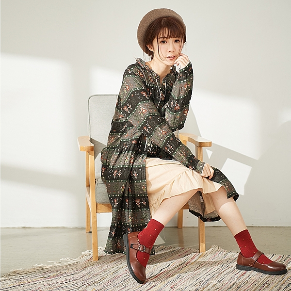 假兩件內襯印花連身裙