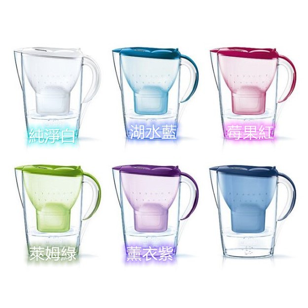 BRITA 濾水可幫助您隨時保持活力、補充水分，也能沖泡口感更佳的茶飲或咖啡，更適合烹煮健康美食！BRITA Marella 濾水壺提供多款時尚顏色，方便您依照個人風格隨意搭配，此外也搭配「BRITA Memo」功能。此智慧電子式濾芯更換顯示器可以省去您不知何時更換濾芯的煩惱，讓您輕鬆使用。「BRITA Memo」會從上次更換濾芯後開始倒數，在四週後提醒品質與設計全世界約 2.5 億人口信賴 BRITA 提供的飲水最佳化解決方案。1966 年以來，BRITA 不僅研發出家用濾水器，至今更持續積極創新。德國 BRITA 品牌深受信賴，產品品質經過測試，得到德國TUV獨立檢測機構的專業認證。BRITA 馬利拉 Marella 水壺現在推出各種明亮色系款式。這些款式可謂「內外兼修」：具 MAXTRA 專利過濾科技，能迅速輕鬆消除飲用水中的水垢及影響口感的污染物。 ◎ 型號：Marella 3.5L◎ 顏色：透明白/萊姆綠/經典藍/薰衣草紫/莓果紅/純淨藍◎ 免開蓋注水設計, 單手即可裝水。◎ Memo電子式顯示器, 準確濾心掌握更換時間◎ 出口嘴蓋保護, 保護飲用水不受汙染◎ 時尚流線型壺身及造型把手，使用更方便◎ 可以搭配洗碗機清洗(上蓋除外)◎ Marella XL 容量：2.0 公升過濾水 ◎ 總容量：3.5 公升◎ 25.6 x 25.8 x 14.7 公分◎ 1個免費 MAXTRA PLUS 濾芯【BRITA MAXTRA濾芯規格】◎ 外殼材質：PP聚丙烯◎ 濾材成份：抗菌活性碳、無鈉離子交換樹脂◎ 淨重：單支約120公克◎ 產地：BRITA（德國．英國．瑞士）廠◎ 認證：德國TUV食品級隨機抽樣認證◎ BRITA全效濾芯，四重過濾設計◎ 無鈉離子交換樹脂：硬水軟化專家。能去除石灰質（鈣、鎂離子）及重金屬（如鉛.銅.鎘）， 並保留水中有益礦物質，卻不會釋出鈉鹽傷害腎臟◎ 食品級抗菌活性碳：除氯專家。能有效去除水中異味如氯氣.三卥甲烷.農藥等有機污染。◎ 前後特製濾網：可去除各種大小顆粒雜質。◎ 濾芯保存期限：未經拆封可保存4年◎ 濾芯最少四~八週或是100公升要更換一次始符合衛生需求