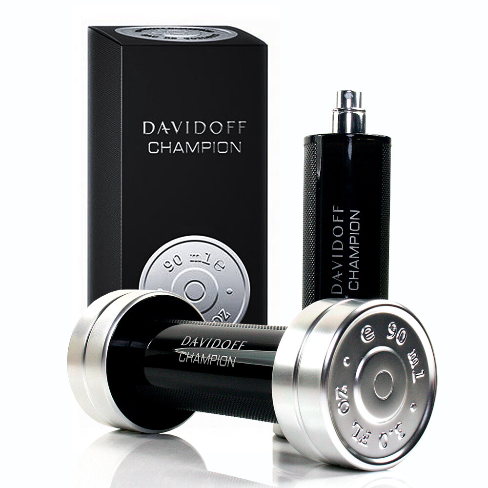 Davidoff Champion王者風範的重要支柱是其香水瓶身設計，如此新穎原創，讓所有男性都移不開目光，瓶身設計師Alnoor以啞鈴的造型呈現，運用黑色玻璃鏡面打造高質感瓶身，瓶蓋與底座兩端則借用