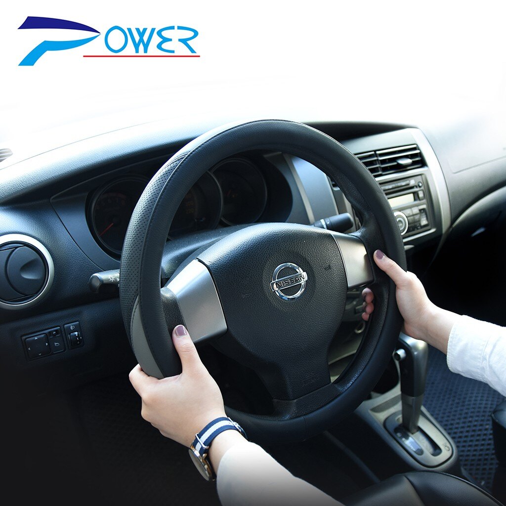 【POWER】PW-38 簡約時尚方向盤套-動感黑灰(S.M)-goodcar168