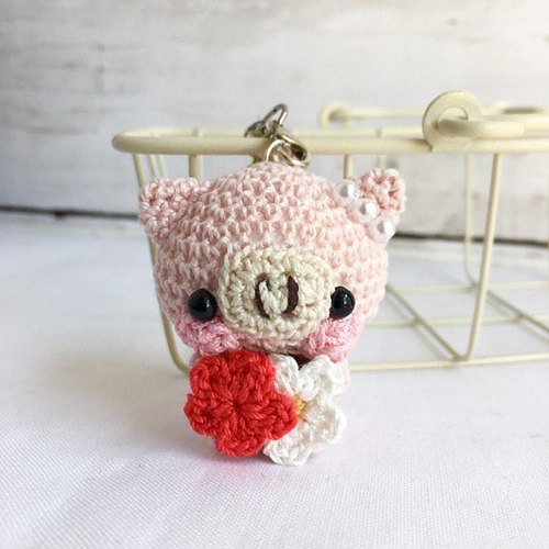 治愈護身符 | 豬 Amigurumi 鑰匙扣公仔內部娃娃吉祥物動物花癡| 帶鈴鐺